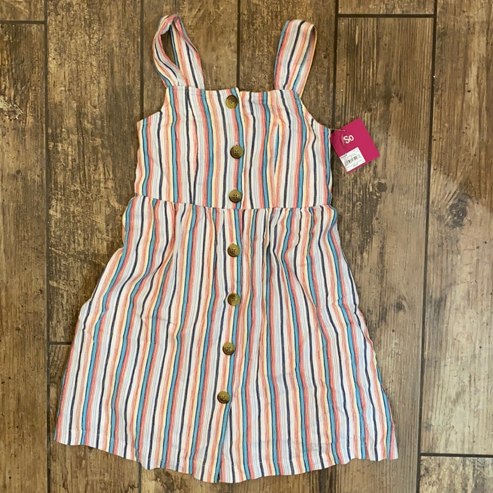 GIRLS MULTI-COLORED STRIPE BUTTON FRONT DRESS SZ 8
